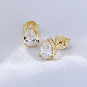 925 Sterling Silver Water Drop Zircon Gold Plated Stud Earrings for Women