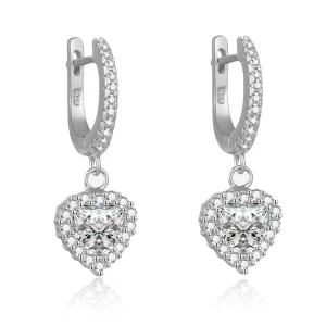 925 Sterling Silver White Zircon Heart-Shaped Drop Earrings