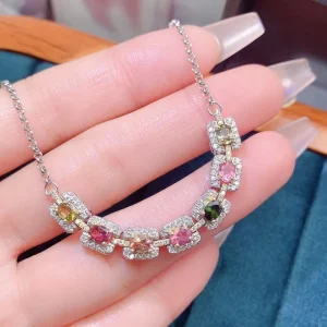 925 Sterling Silver Women’s Chain Bracelet Natural Tourmaline