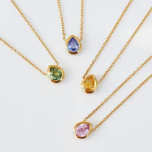 925 Sterling Silver Zircon Gold-Plated Birthstone Pendant Necklace for Women