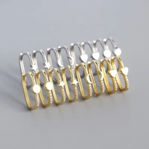 925 Sterling Silver Zircon Hoop Earrings, Gold Plated and Rhodium Plated