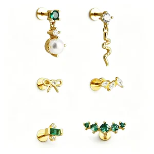 925 Sterling Silver Zircon Pearl Flat Back Stud Earrings for Women