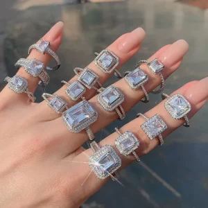925 Sterling Silver Zircon Ring with Rhodium Plating for Engagement and Wedding