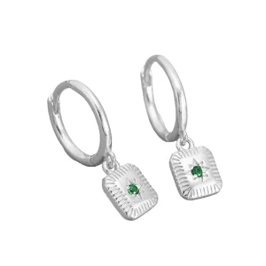925 Sterling Silver Zircon Square Star Pendant Drop Hoop Earrings