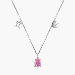 925 Sterling Silver Zodiac Gemini Symbol Charm Pendant Link Chain Necklace