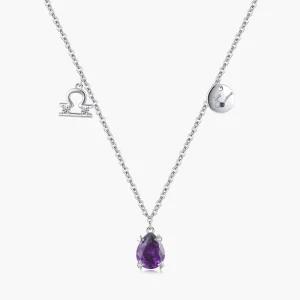 925 Sterling Silver Zodiac Libra Symbol Charm Pendant Link Chain Necklace