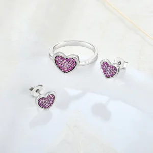Custom Wedding 925 Sterling Silver 18K Gold-Plated Zircon Heart-Shaped Ring and Earrings Jewelry Set