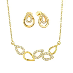 Custom-Made from Sample Exquisite Bridal Cubic Zirconia 925 Silver 18K Gold-Plated Teardrop Earrings and Necklace Jewelry Set for Women