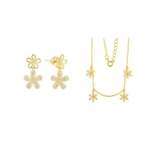 Custom Sample-Based Luxury Wedding Women’s 925 Silver 18K Gold-Plated Zircon Flower Necklace and Earrings Jewelry Set