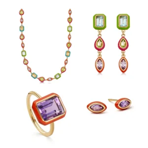 925 Sterling Silver Colorful Enamel 18K Gold Earrings Set