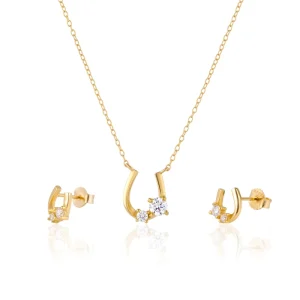 925 Sterling Silver 18K Gold-Plated U-Shaped Moissanite Earrings and Necklace Set for Women and Girls