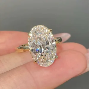 9K Yellow Gold IGI-Certified Oval-Cut 2ct Lab-Grown Diamond Solitaire Engagement Wedding Ring