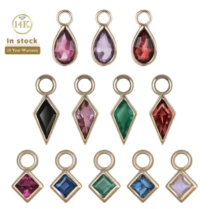 9k 10k 14k 18k Solid Real Yellow Gold Gemstone Pendants & Charms for Earring Fine Jewelry DIY Accessory