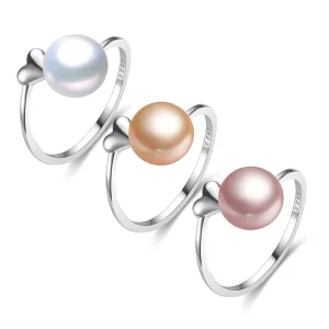 9mm Button 925silver New White Color Real Natural Fresh Water Pearl Ring