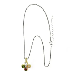 A9417 Gold-Plated CZ Clover Pendant Chain Necklace