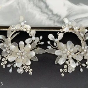 AE 643 Custom Silver Plated Jewelry Handmade Frosted Petals Artificial Liquid Crystal Flowers Ivory Wedding Bridal