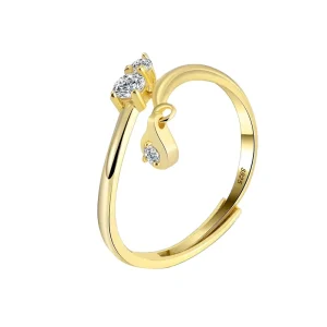 APR42 Double White 5A Zircon Sterling Silver Opening Rings for Women 14K Gold-Plated