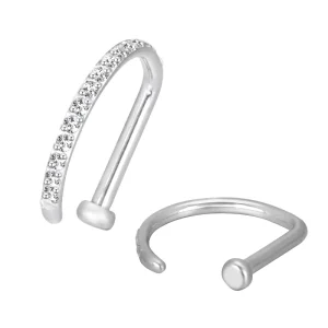 ASTM F136 Titanium CZ Paved Side D Shape Nose Ring Hoop Body Jewelry