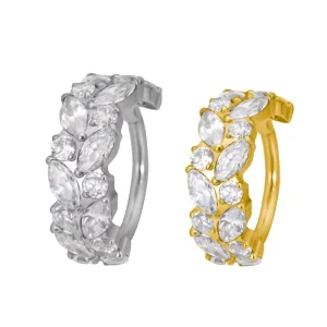 ASTM F136 Titanium Marquise CZ Clicker Hinged Segment Piercing Hoop Ring Zircon Jewelry