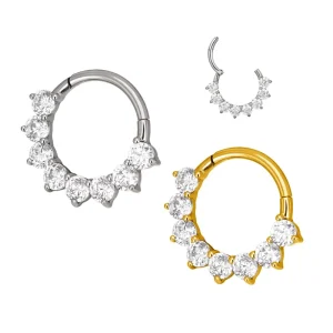 ASTM F136 Titanium Zircon Segment Hinged Hoop Nose Ring Body Piercing Jewelry