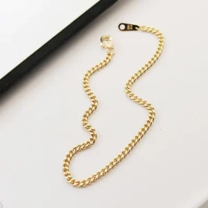 AU585 14K Solid Gold 2mm Cuban Link Bracelet for Women with Lobster Clasp