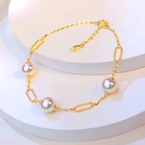 AU750 18K Solid Gold Akoya Pearl Bracelet for Women