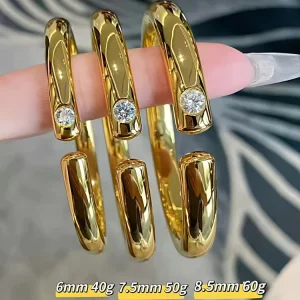 AU999 24K Pure Gold Open Classic Bracelet with Moissanite, NGTC Certificate