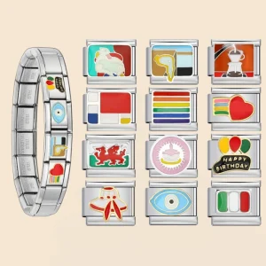 Abstract Clock Eye Heart Rainbow Italian Charm Bracelet Fit 9mm Stainless Steel Enamel Charms