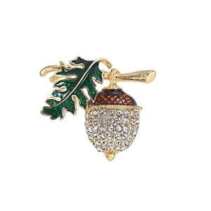 Acorn Brooch Rhinestone Crystal Gold-Plated Alloy Pin