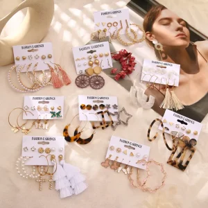 Acrylic Flower Geometric Leopard Stud Earring Set Fashion Tassel Butterfly Alloy Circle Dangle Pearl Earrings