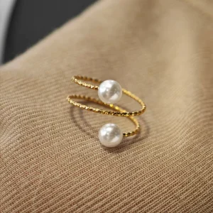 Adjustable 14K Gold-Plated Natural Freshwater Pearl Ring Religious Wedding Style
