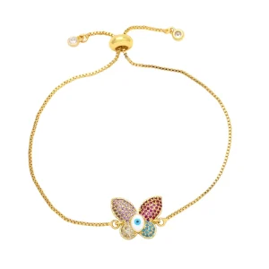Adjustable 23cm Gold Plated Cubic Zirconia Charm Link Chain Bracelet