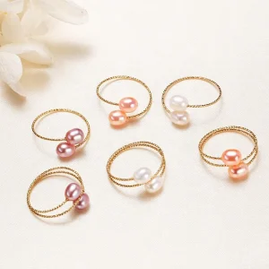 Adjustable 5MM Natural Freshwater Pearl Ring 14K Gold for Women
