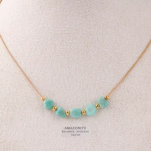 Adjustable Amazonite Braided Cord Necklace Green Stone Bead Necklace