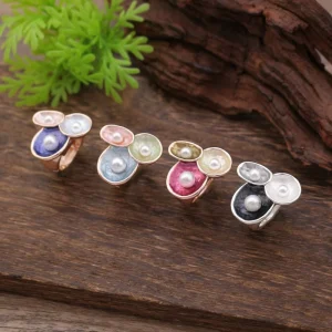 Adjustable Chunky Pearl Flower Ring with Colorful Petal Enamel