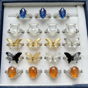 Adjustable Garden Quartz Raw Stone Sun Stone Crystal Ring for DIY