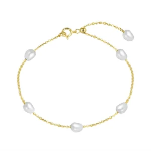 Adjustable Gold Plated 925 Silver Freshwater Pearl Sliding Bead Station Bracelet