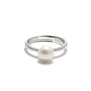 Adjustable S925 Silver Plated Pearl Ring, Hypoallergenic Stainless Steel, Wedding Anniversary