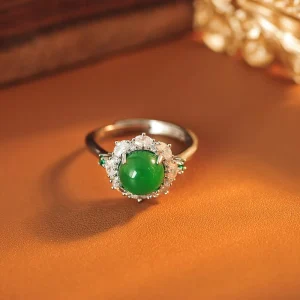 Agate Copper Gold-Plated Jade Green Index Finger Adjustable Ring