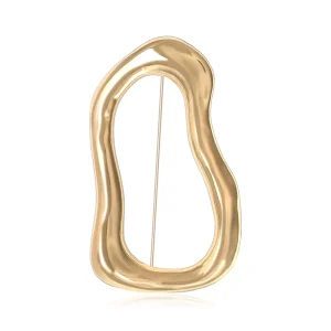 Alloy 14K Gold Plated Irregular Circle Brooch For Sweater And Scarf