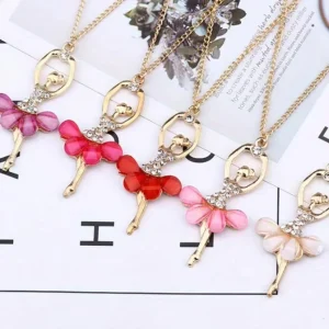 Alloy Charm Diamond Dancing Ballerina Pendant Necklace