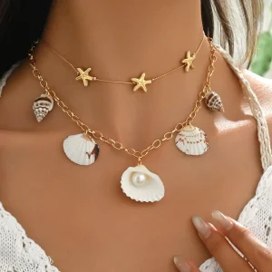 Alloy Cross Pendant Necklace European American Style Pearl Gold Plated