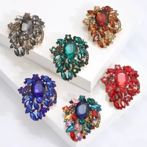 Alloy Crystal Glass Brooch for Women Banquet Coat Cardigan Collar Pin