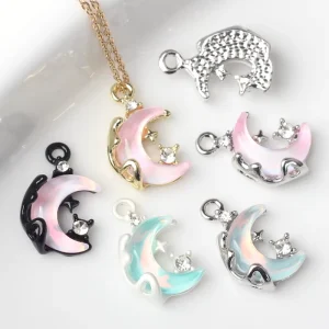 Alloy Diamond-Set Resin Moon Charms for DIY Bracelets and Necklaces