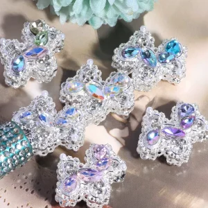 Alloy Focal Beads Inlaid Rhinestone Bow Accessories Straight Hole Bead Pen Beads DIY Bracelet Keychain Accessories