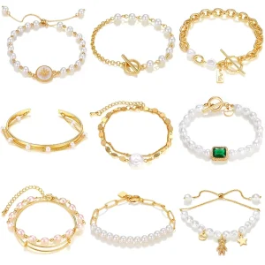 Alloy Gold Plated Geometric Pearl Multi Style OT Buckle Stackable Bracelet