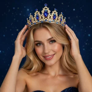 Alloy Gold-Plated Rhinestone Modern Queen Tiara Crown for Wedding Bridal Pageant Formal Occasions