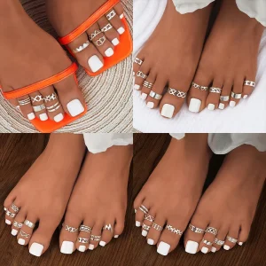 Alloy Gold Silver Color Women Foot Toe Rings Summer Beach Engagement Hollow Out Adjustable 10pcs Set