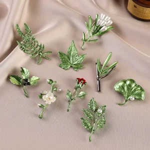 Alloy Green Plant Flower Anti-Exposure Adjustable Brooch Corsage Suit Pin