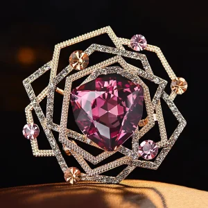 Alloy Plated Crystal Camellia Flower Brooch Pin